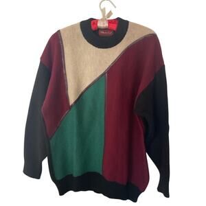Vintage Mexican Wool Sweater Pura Lana Virgen Geometric Colorblock Size L